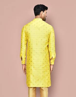 yellow fancy fabric kurta with pattern work&pipein work 3