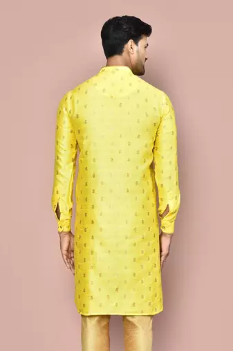 yellow fancy fabric kurta with pattern work&pipein work