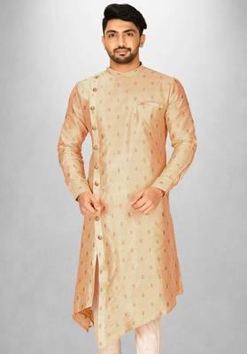 rust fancy fabric  kurta with side open with pipein work 1