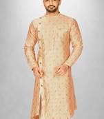 rust fancy fabric  kurta with side open with pipein work