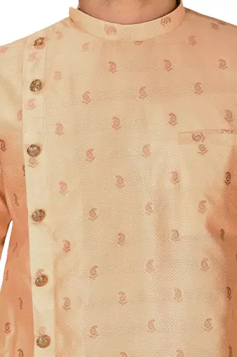 rust fancy fabric  kurta with side open with pipein work