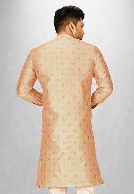 rust fancy fabric  kurta with side open with pipein work 3