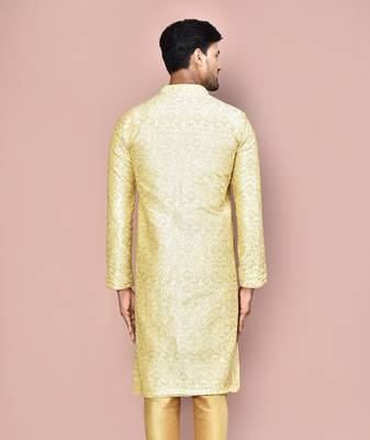 Fawn dupion art silk  kurta with  open sherwani style and full inside cotton linen 3