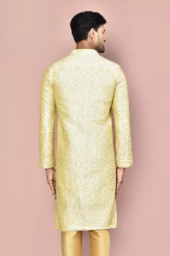 Fawn dupion art silk  kurta with  open sherwani style and full inside cotton linen