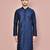 Navy blue dupion art silk  kurta with  open sherwani style and full inside cotton linen
