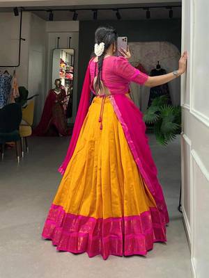 Graceful Yellow Rani Pink Contrast silk blend Ethnic Lehenga Ensemble 3
