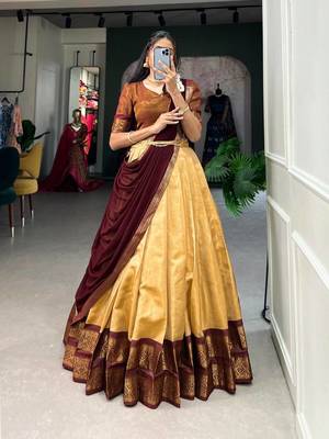 Classic Cream Maroon Contrast Border silk blend Ethnic Lehenga Choli 2
