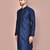 Navy blue dupion art silk  kurta with  open sherwani style and full inside cotton linen