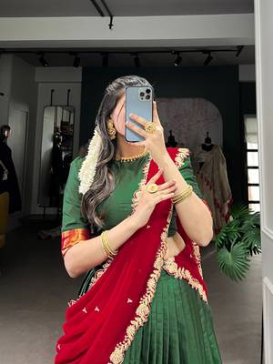 Traditional silk blend Lehenga Set in Deep Green and Red with Ethnic Elephant Motif Border 2