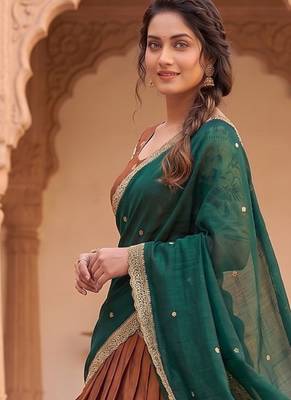  Copper Brown Lehenga with Rich Emerald Green Contrast Dupatta 2