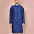 Navy blue dupion art silk  kurta with  open sherwani style and full inside cotton linen