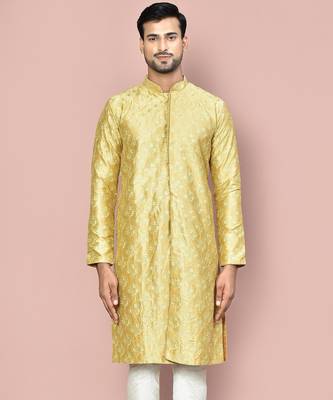 Pista dupion art silk kurta with  open sherwani style and full inside cotton linen 1