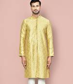 Pista dupion art silk kurta with  open sherwani style and full inside cotton linen