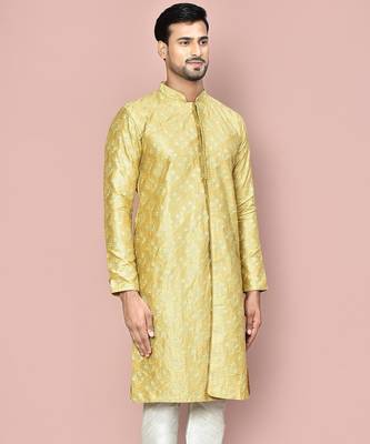 Pista dupion art silk kurta with  open sherwani style and full inside cotton linen 2