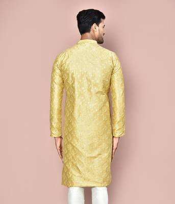 Pista dupion art silk kurta with  open sherwani style and full inside cotton linen 3