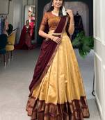 Classic Cream  Maroon Contrast Border Silk Ethnic Lehenga Choli