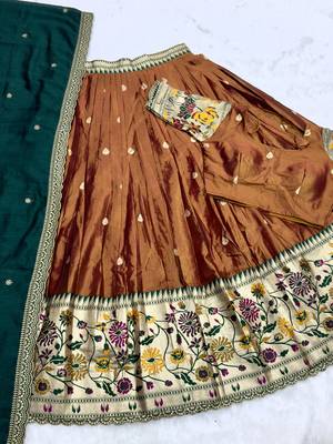 Copper Brown Lehenga with Rich Emerald Green Contrast Dupatta 4
