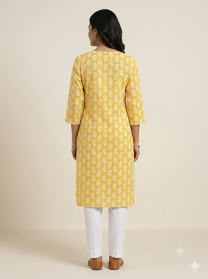 Saka Designs Yellow Printed Cotton Kurti 4