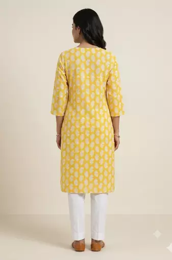 Saka Designs Yellow Printed Cotton Kurti