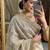 Cream satin embroidered saree with sequins work