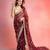 Maroon satin embroidered saree with sequins work