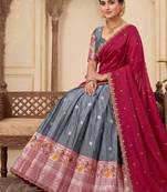 Graceful Grey Ethnic Set Paired with Magenta Pink Scalloped Border Dupatta