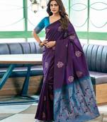 Purple art silk woven saree with zari work