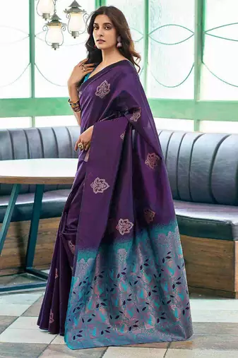 Purple art silk woven saree with zari work