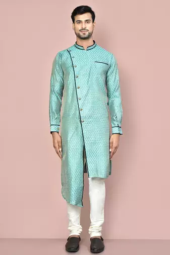 green zari jmr  kurta with  metal buttons