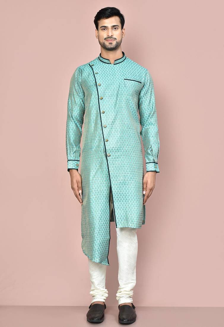 green zari jmr  kurta with  metal buttons