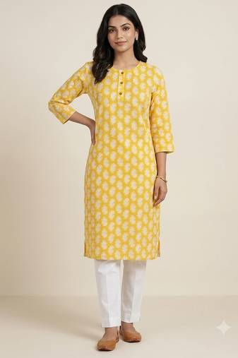 Saka Designs Yellow Printed Cotton Kurti