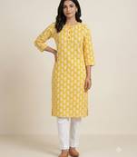 Yellow printed cotton kurti