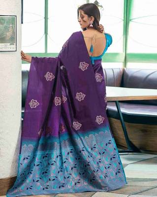 Purple art silk woven saree with zari work 3