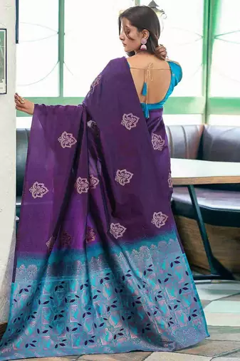 Purple art silk woven saree with zari work