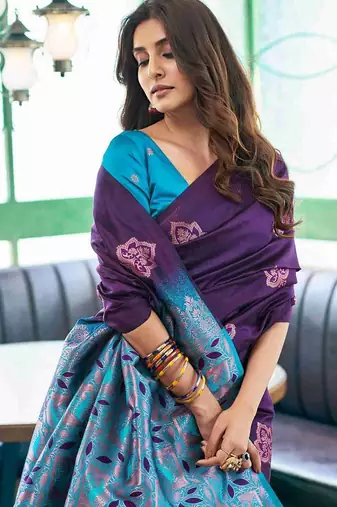 Purple art silk woven saree with zari work