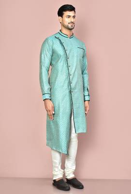 green zari jmr  kurta with  metal buttons 2