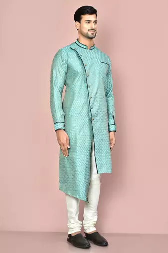 green zari jmr  kurta with  metal buttons