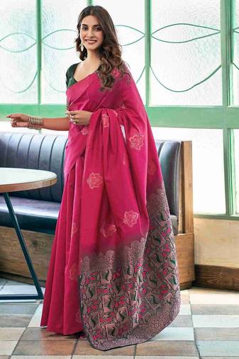 Magenta art silk woven saree with zari work