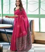 Magenta art silk woven saree with zari work