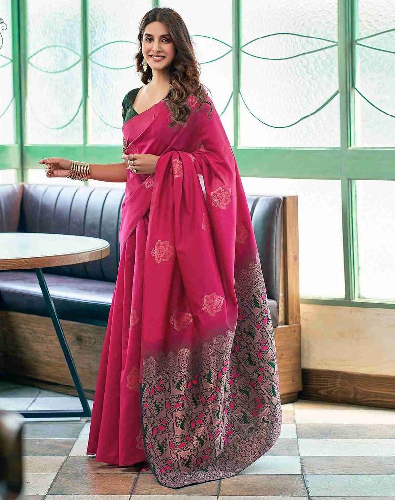 Magenta art silk woven saree with zari work