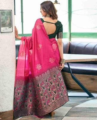 Magenta art silk woven saree with zari work 2
