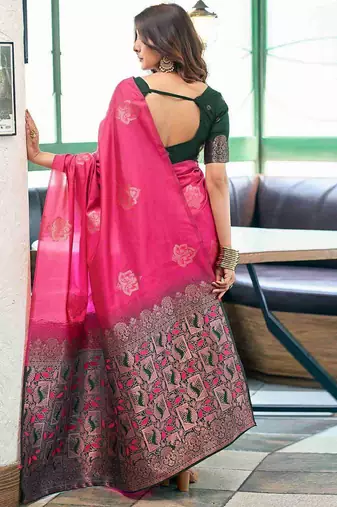 Magenta art silk woven saree with zari work