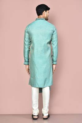 green zari jmr  kurta with  metal buttons 3