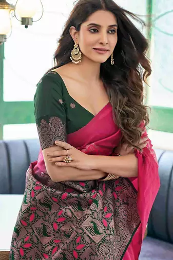 Magenta art silk woven saree with zari work