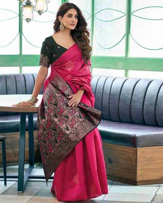 Magenta art silk woven saree with zari work 4