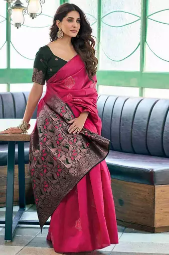 Magenta art silk woven saree with zari work