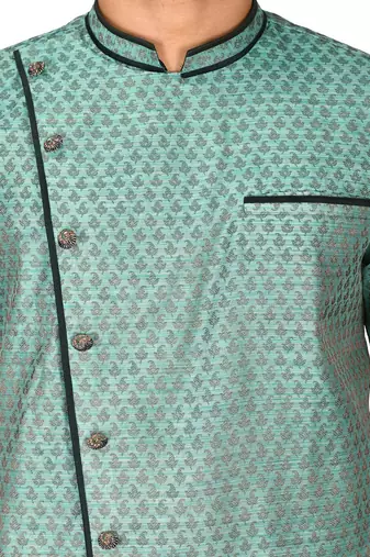 green zari jmr  kurta with  metal buttons