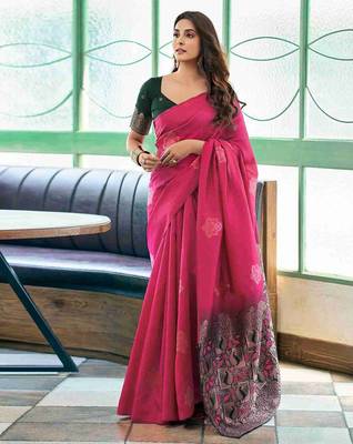 Magenta art silk woven saree with zari work 5