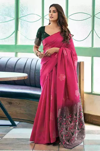 Magenta art silk woven saree with zari work