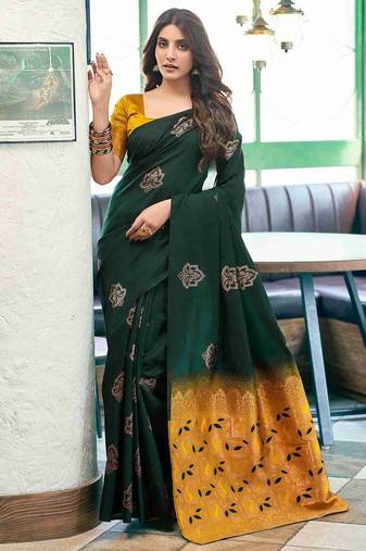 Green art silk woven saree with zari work